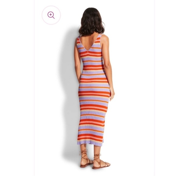 Seafolly sundancer ribbed Knit Cover-Up Maxi Dress sleeveless striped size S - Picture 7 of 14